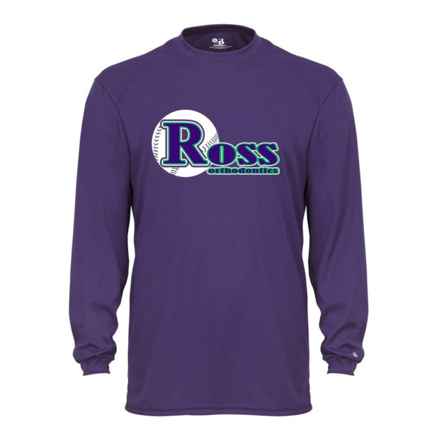 Ross Baseball Long-Sleeve Performance Tee | Full Front Logo Ross Baseball Long-Sleeve Performance Tee | Full Front Logo
