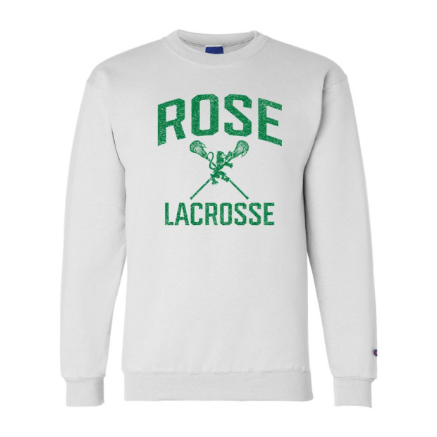 JH Rose Lacrosse | Distressed Rose Lacrosse Logo | Champion Powerblend® Crewneck Sweatshirt