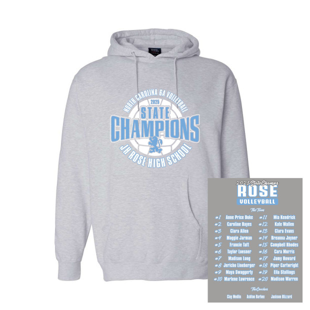 JH Rose Volleyball State Champions | Circle Design | Cotton Hooded Sweatshirt JH Rose Volleyball State Champions | Circle Design | Cotton Hooded Sweatshirt