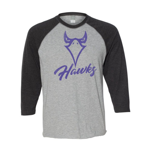 Holly Springs High School | Unisex Three-Quarter Sleeve Baseball Raglan | Distressed Hawk Holly Springs High School | Unisex Three-Quarter Sleeve Baseball Raglan | Distressed Hawk