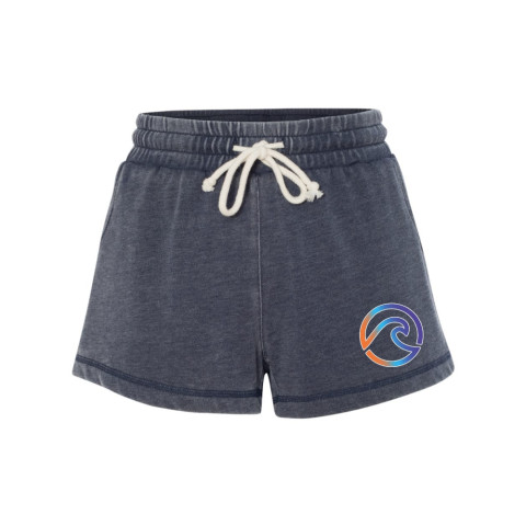 EC Beach | Women’s Enzyme-Washed Rally Shorts | Orange Wave