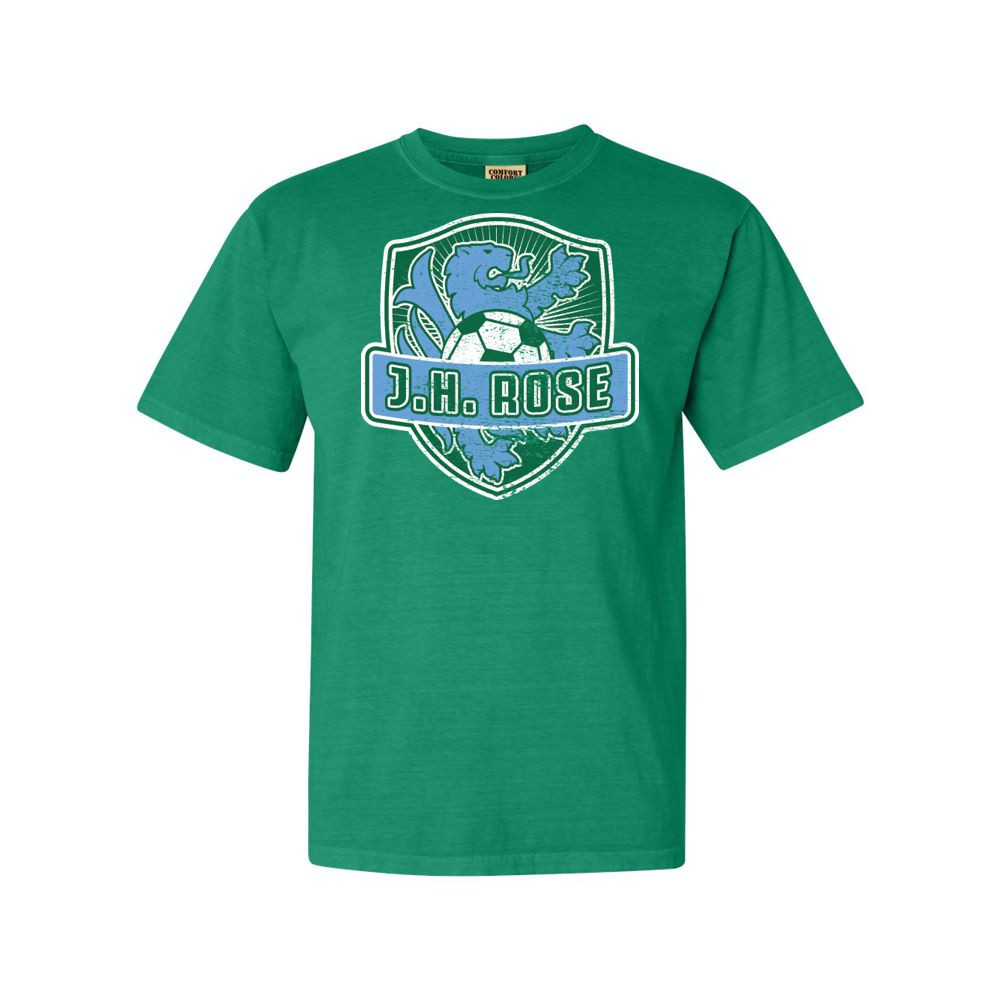 Rose Soccer | Distressed Rose Soccer Crest Logo | Short-Sleeve Comfort Colors