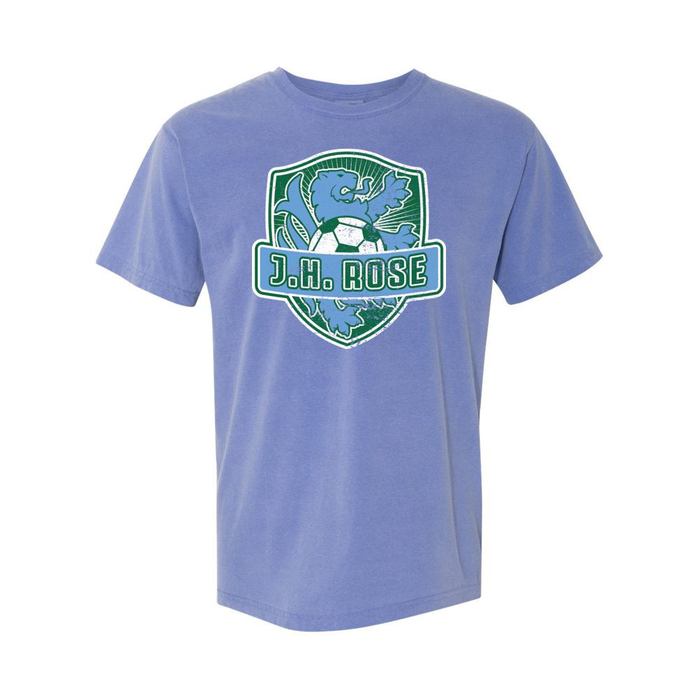 Rose Soccer | Distressed Rose Soccer Crest Logo | Short-Sleeve Comfort Colors