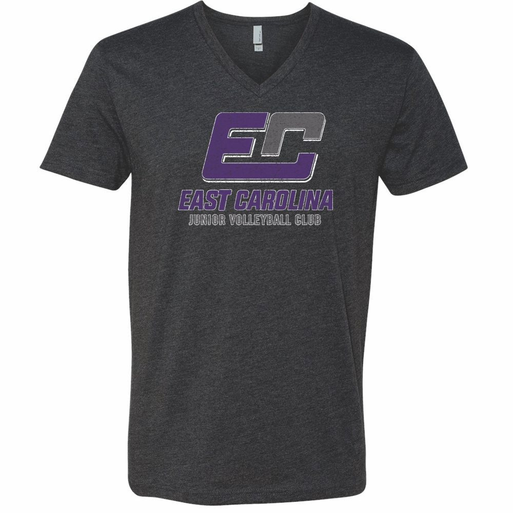 ECJVC Ring Spun Cotton Blend V-Neck Tee | Distressed Logo | Multiple Colors