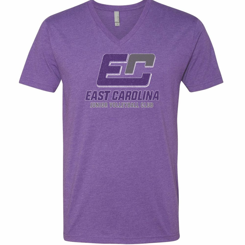 ECJVC Ring Spun Cotton Blend V-Neck Tee | Distressed Logo | Multiple Colors
