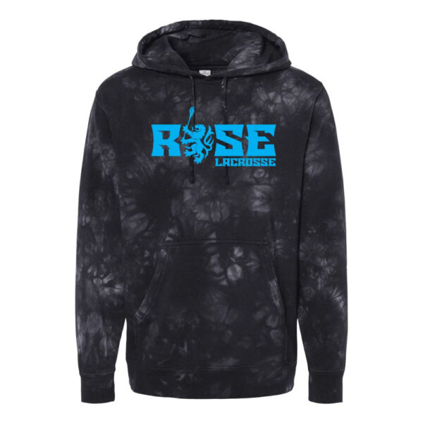 JH Rose Lacrosse | Rose Rampant Word Logo Logo | Unisex Midweight Tie-Dyed Hooded Sweatshirt